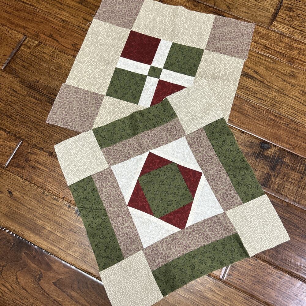 2 Home Machine Pieced Coordinating Quilt Blocks 11.5” for Pillows Fun Projects ￼